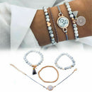 Trendy Women Bohemian Multilayer Marble Beaded Tassel Pendant Chain Bracelet Set