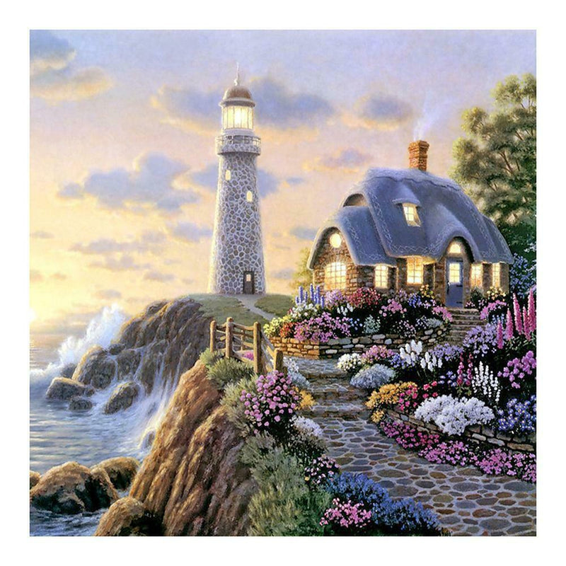 House 5D DIY Round Rhinestone Embroidery Kits Needlework Set Cross Stitch