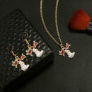 3pcs Christmas Elk Drop Earrings Crystal Pendant Necklace Women Jewelry Set A