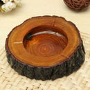Round brown wood smoke ashtray tobacco cigarette ash holder 9-10cm U4P1