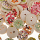 100Pc DIY Mixed Tree Pattern 2 Holes Wooden Buttons Sewing Scrapbooking 15mm