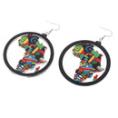 Fashion Women Girl Printing Natural Round Wood Disc Printed Hook Stud EarriSEAU