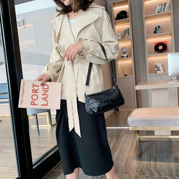 Retro Handbag Women Crocodile Leather Tote Office Lady Shoulder Bag (Black)