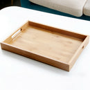 100% Bamboo Wood Serving Tray With Handles Breakfast Table Tray