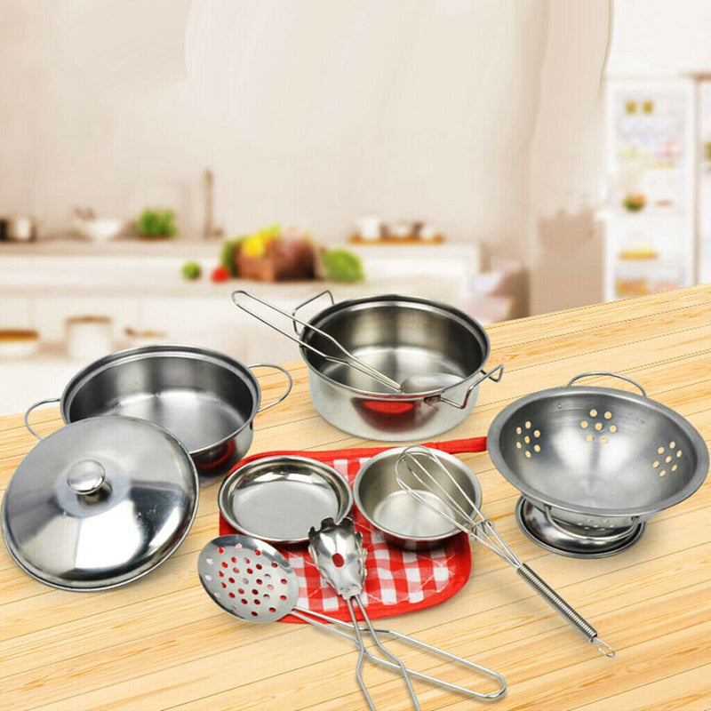 Play Stainless Steel Cookware Pots and Pans and Cooking Utensil Pretend Play
