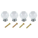 Crystal Door Knob 4pcs Transparent Glass Clear Cabinet Drawer Handle + screwH3S4