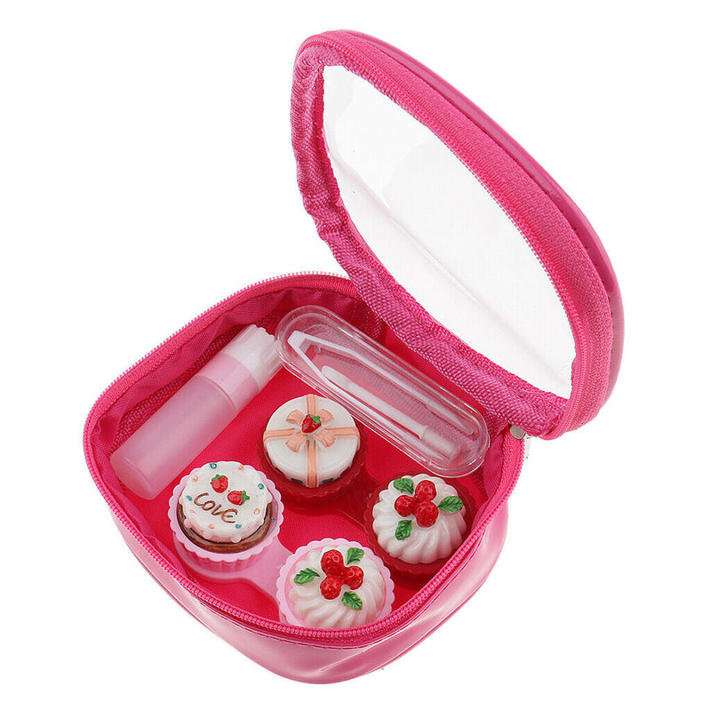 2 Set Mini Contact Lens Box Travel Soaking Case with Storage Zipper Pouch Rose