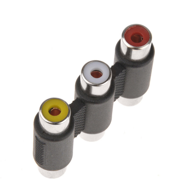 Female to Female Triple 3 RCA Jack Adapter Phono Coupler Audio Video Connector