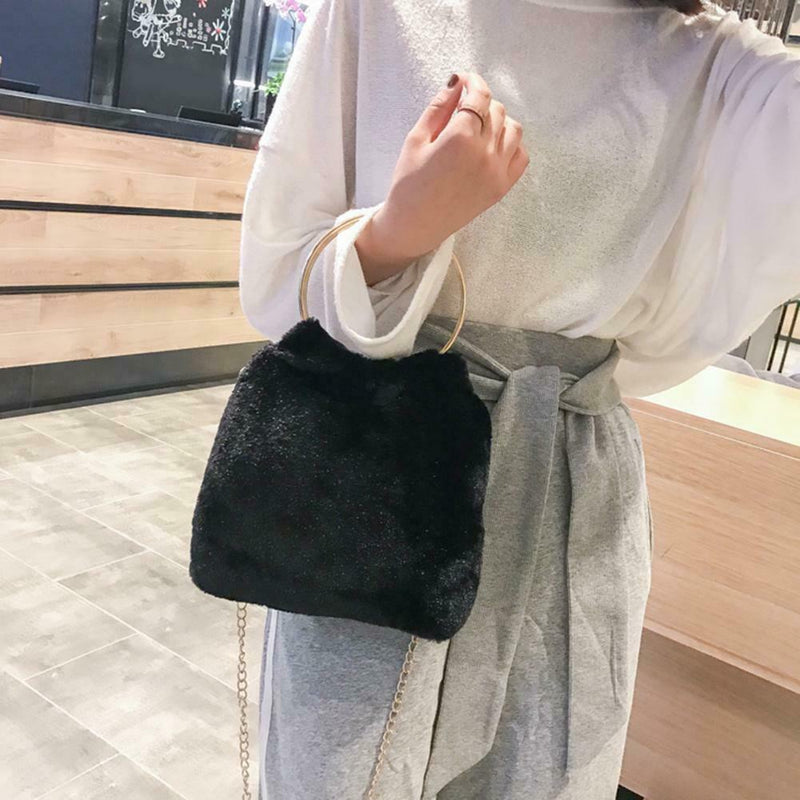 Fashion Soft Plush Handbag Women Shoulder Messenger Bag Travel Tote (Black) A