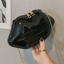Lips Women PVC Handbags Chain Messenger Bags Shoulder Party Clutch (Black) SN9F