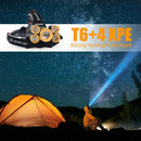 T6+4 LED 2400LM Zoomable Searchlight USB Charging Outdoor 5 LEDs Head Light