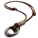 Alloy Circle Ring Pendant Necklace Men Women Retro Long Leather Necklace