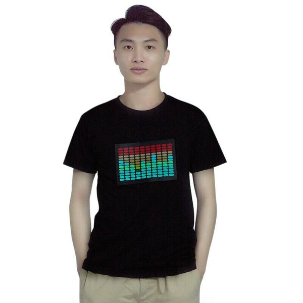 Men Sound Activated Led T-Shirt Light Up Flashing Rock Disco Equalizer Shor Z9J8