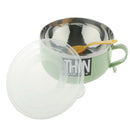 900ML Stainless Steel Noodles Bowl Soup Fruit Salad Bowl with Spoon Green