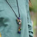 Ethnic Long Necklace Female Green Turquoise Copper Shell Flower Red Agate P