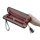 Women's Wallet Long Leather Zipper Ladies Clutch Purse(Black)
