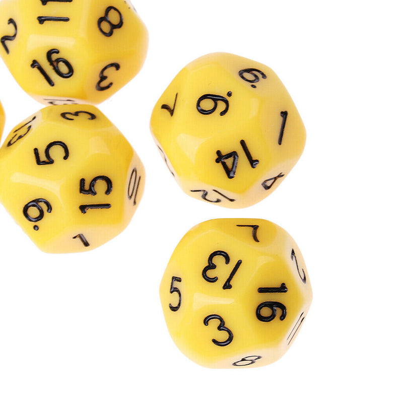10pcs 16 Sided D16 14mm Acrylic Opaque Dice for Role Playing Game RPG Yellow