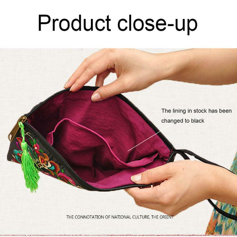 Embroidery Women Clutch Bag Ethnic Style Tassel Handbag Purse (Galsang)