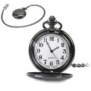 Men Alloy Black Dial Round Quartz Movement Keyring Pocket Watch + 37cm Chain