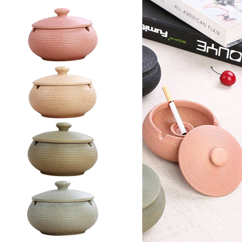 2pcs Ceramic Ashtray With Lid & Water Tank Windproof Ash Holder For Smoker