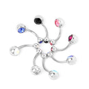 Bulk 8Pcs Double Gem Crystal Rhinestone Navel Belly Ring Bars Piercing Jewellery