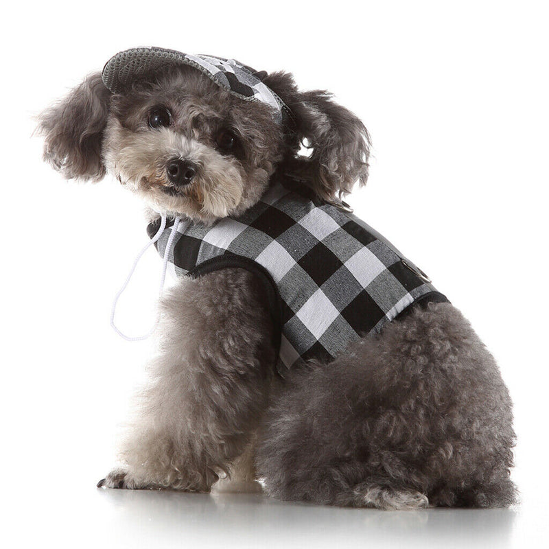 Pet Dog Vest Harness with Hat Pet Costume Party Clothes Black White-M