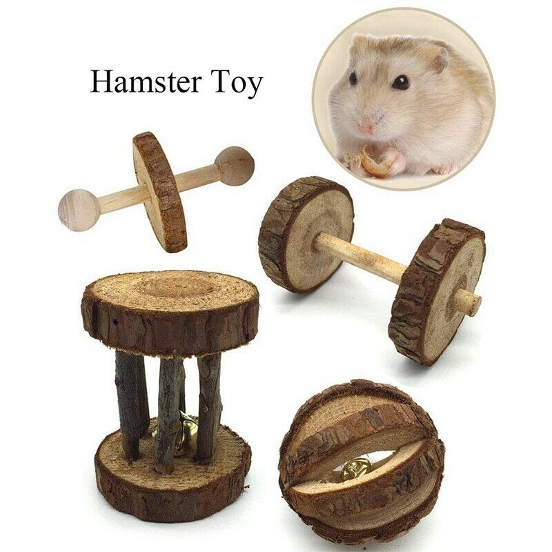 5 Pcs Natural Wooden Playing Chewing Toys For Small Animal Hamster Gerbil M J3E6