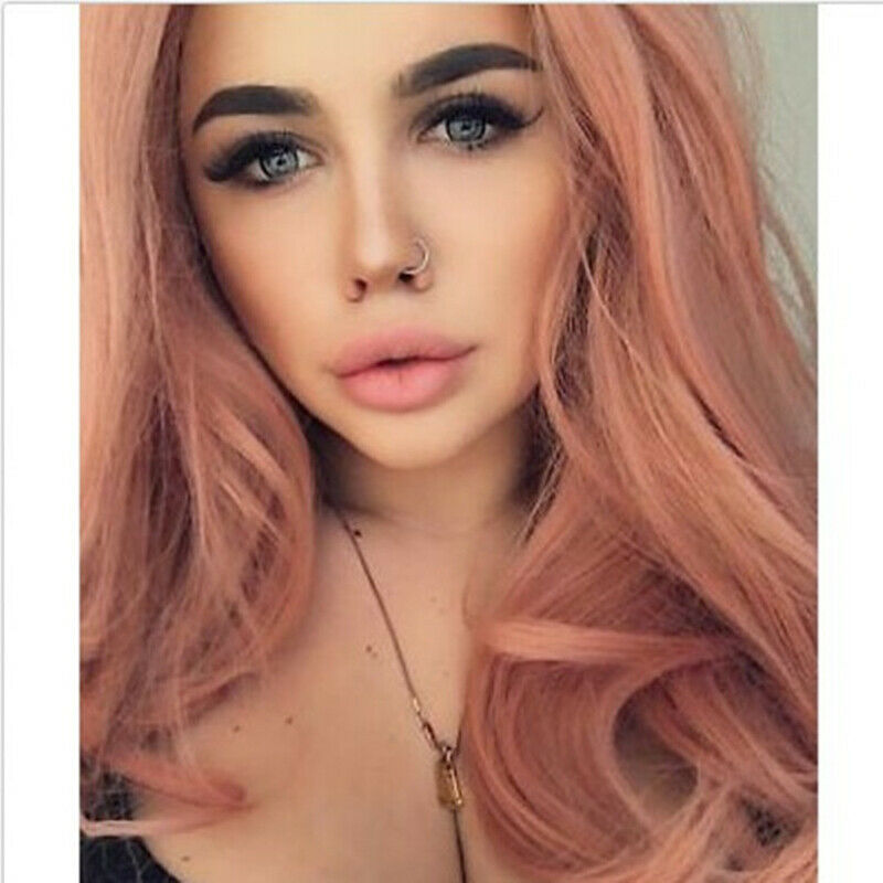 Fashion Pink Wig Glueless Long Natural Wavy Middle Part Synthetic Wigs For  U8S6
