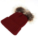2pcs Parent-offspring Cap Baby Mom Pompon Winter Warm Knit Hat(Wine Red)