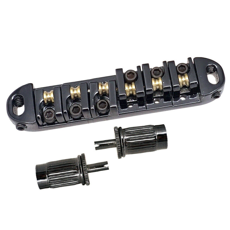 1 Set Roller Saddle Locking Bridge with Studs for Les Paul LP Guitar Black