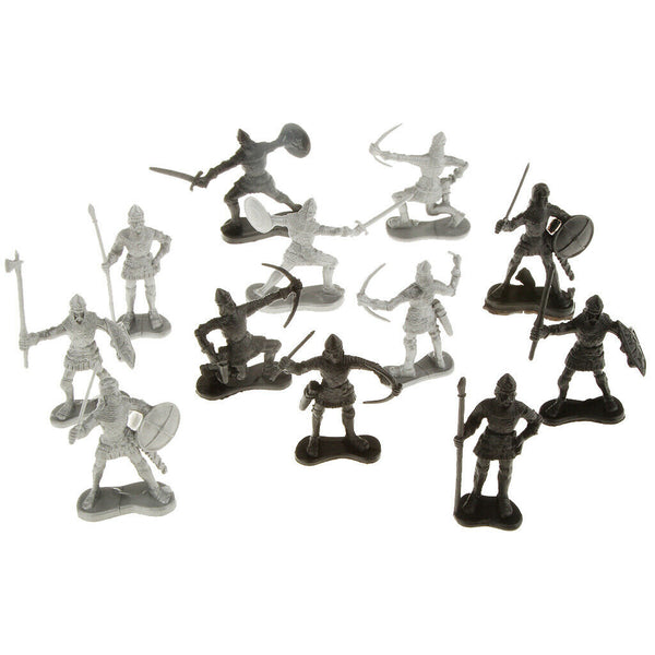 2 Set Mini Medieval Old Soldier Figures Statues with Horse
