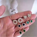 5pairs/set Rhinestone Oval Heart Ear Stud Women Round Earrings Jewelry Gift A