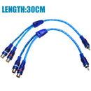 2pcs 12" RCA Audio Cable "Y" Adapter Splitter 2 Female to 1 Male Plug Cable Blue