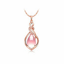 Fashion Women Opal Crystal Cat's Eye With Chain Pendant Necklace Jewelry Gift