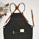 1X(Denim Bib Apron Leather Strap Barista Baker Work Uniform Bartender Bbq C