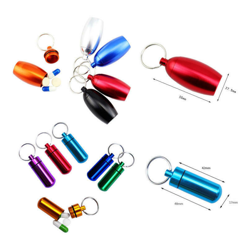 5x Medicine Pill Case Pill Box Pill Holder Bottle Container w/ Keychain Po XFQ