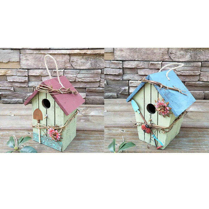 2 x Rustic Country Style Wooden Decorative Bird House, Hanging Birdhouse Condo