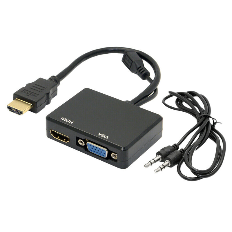 1080P HDMI Male To VGA & HDMI Splitter Converter Cable For TV AV PC Monitor