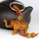 Lucky Cute Elephant Wooden Carving Pendant Key Ring Keychain Chain Evil Defends