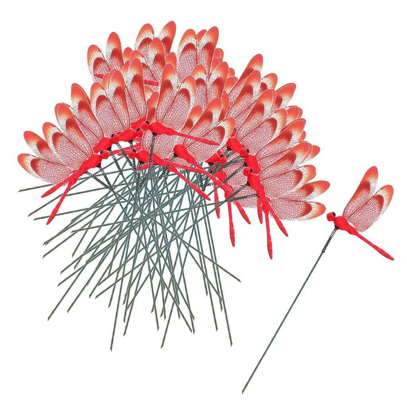 50pcs Beautiful Red Dragonfly Stakes Garden Potted Plant Flower Pot Decor