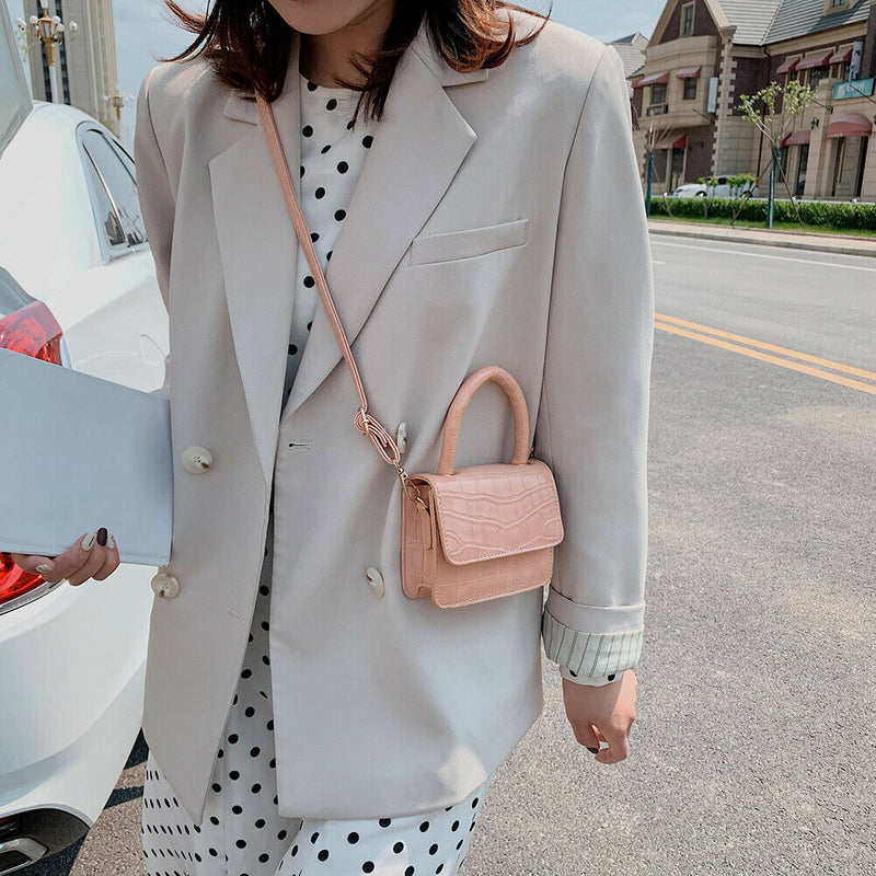 Women Leather Mini Shoulder Handbags Flap Messenger Crossbody Bags (Pink) A