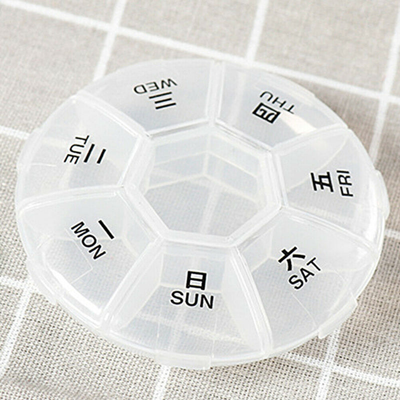 Weekly mini round 7 grids portable plastic medicine box travel storage box