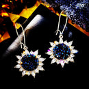 Crystal Sunflower Hanging Dangle Earrings Long Eardrop Statement Jewelry