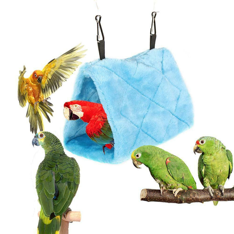 Warm Soft Plush Birds Parrot Hammock Nest Pet Hang Bed Cage House (Blue S