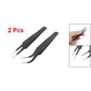 2 Pcs 13cm Length Black Anti-static Straight Curved Tweezers