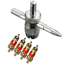 4 Way Car Bike Tyre Valve Repair Standard Tyre Remover Tool + 4 Stem Core Kits