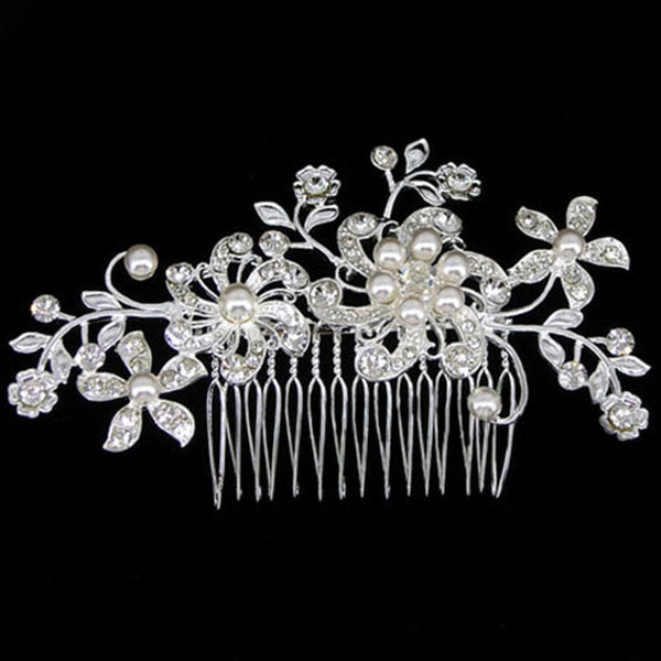 Crystal Rhinestone Wedding Flower Pearls Hair Clip Hair Comb Women Bride-.AU