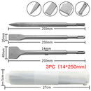 3 Pcs Rotary Hammer Point&Flat Chisels Set Concrete Wall Drill Bit 10" In L
