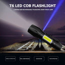 T6 LED COB Flashlight 3 Modes USB Rechargeable Telescopic Zoom Torch Lamp Light