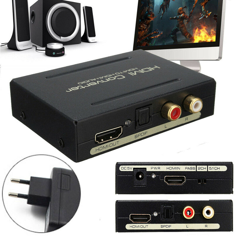1080P HDMI to HDMI Audio Splitter Converter Optical SPDIF+RCA L/R Extractor